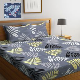 KLOTTHE Grey & Blue Floral 210 TC 2 King Bedsheet with 4 Pillow Covers-37
