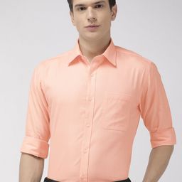 Raymond Men Coral Orange Slim Fit Self Design Formal Shirt-image-85