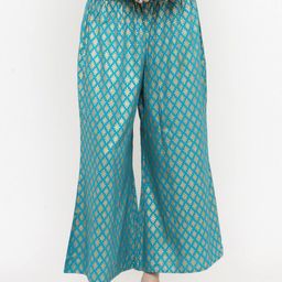 Varanga Women Teal Green & Gold Ethnic Motifs Printed Palazzos-25