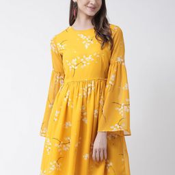 KASSUALLY Women Yellow Printed Fit and Flare Dress-image-56