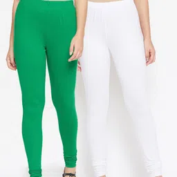 Bitterlime Women Pack Of 2 Solid Churidar-Length Leggings-image-58