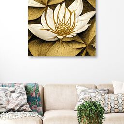 OLIVE TREE Gold-Toned & White Canvas Floral Wall Art-picture-29