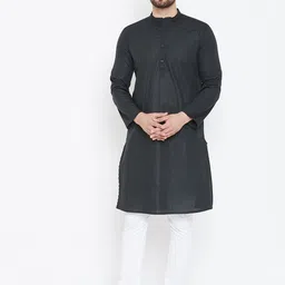 even Men Black Striped Straight Kurta-image-75