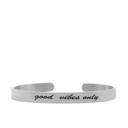 JOKER & WITCH Silver-Plated & Black Good Vibes Only Mantra Cuff Band-11