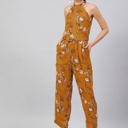 Marie Claire Women Mustard Yellow & Pink Floral Printed Basic Jumpsuit-image-10