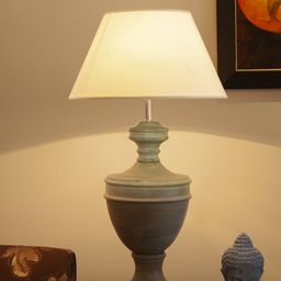 THE LIGHT STORE Off-White Self Design Bedside Standard Table Lamp with Shade-33