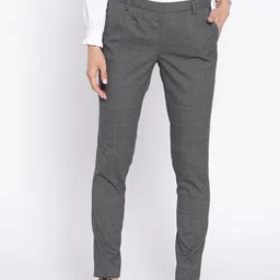Wills Lifestyle Women Grey Slim Fit Checked Formal Trousers-image-86