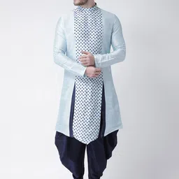 DEYANN Men Blue Printed Straight Asymmetric Kurta-image-36