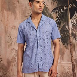 Sangria Floral Pure Cotton Schiffli Shirt-image-72