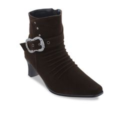 SHUZ TOUCH Women Brown Solid Heeled  High-Top Boots-image-96