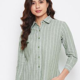 Imfashini Women Green Striped Shirt Style Top-image-78