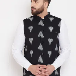 even Men Black & Grey Printed Woven Nehru Jacket-15