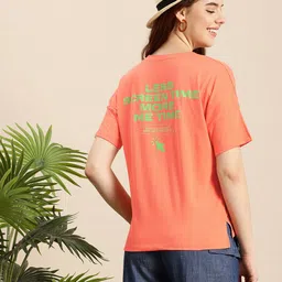 Mast & Harbour Typography Printed Drop-Shoulder Sleeves Relaxed Fit Pure Cotton T-shirt-picture-19