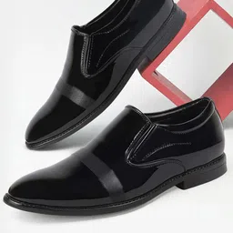 FAUSTO Men Textured Round Toe Formal Slip-On Shoes-image-38
