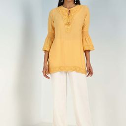 Lakshita Ethnic Motifs Embroidered Tie-Up Neck Bell Sleeves Kurti-image-31