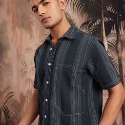 Sangria Contrast Stitch Striped Shirt-image-29