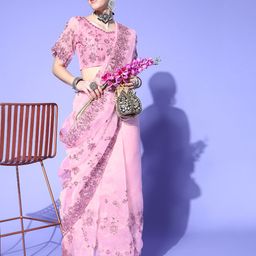 Mitera Floral Saree with Embroidered Border-image-56