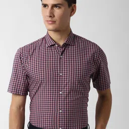 Peter England Men Brown & Red Regular Fit Checked Formal Shirt-image-61