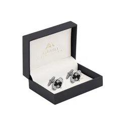 Alvaro Castagnino Silver-Toned & Black Zodiac Sign Cufflinks-image-77