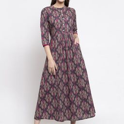 Indibelle Women Grey & Pink Printed Maxi Dress-9