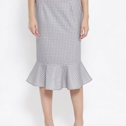 OFFICE & YOU Women Grey Checked Trumpet Midi Skirt-image-56