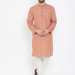 even Men Peach-Coloured Solid Straight Kurta-image-32