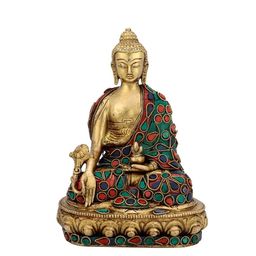 CraftVatika Gold-Toned & Green Handcrafted Medicine Lord Buddha Showpiece-image-11