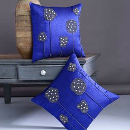 Alina decor Blue Set of 2 Embellished Square Cushion Covers-47