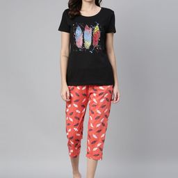 Kryptic Women Black & Orange Printed Night Suit-image-11