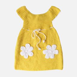 Woonie Girls Yellow Self Design Handmade Sweater Dress-image-98