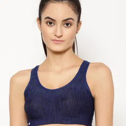 Floret Navy Blue Printed Underwired Lightly Padded Workout Bra T3066_N.Blue_30B-N.Blue-picture-4
