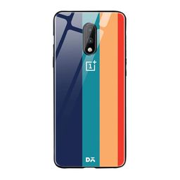DailyObjects Navy Blue & Orange Vertical OnePlus 7 Glass Cover-47