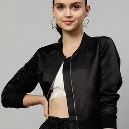 STREET 9 Women Black Solid Lightweight Bomber-image-58