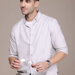 Nautica Classic Self Striped Cutaway Collar Pure Cotton Casual Shirt-image-32