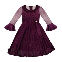 Wish Karo Girls Purple Embroidered Fit and Flare Dress-image-80