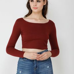 Cation Women Maroon Solid Fitted Crop Pure Cotton Top-image-12