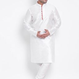 Hangup Men White Dupion Silk Kurta with Pyjamas-image-16