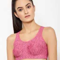 Floret Pink Printed Non-Wired Lightly Padded Workout Bra T3066_China Rose_30B-image-3