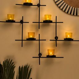 Homesake Set of 2 Black & Yellow Wall Candle Holders with 6 Votive Cups-11