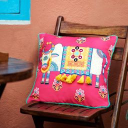 Chumbak Pink & Yellow Ethnic Motifs Square Cushion Cover-32