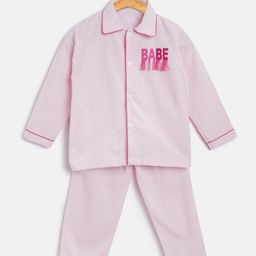 Kids Clan Unisex Kids Pink Solid Night Suit-image-47