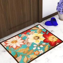 Athom Trendz Set Of 2 Green & Brown Floral Printed Premium Anti-Skid Doormats-17