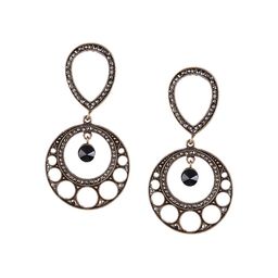 Mali Fionna Gold-Toned & Black Circular Drop Earrings-image-4
