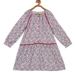 Miyo Girls Beige & Red Floral A-Line Dress-image-86