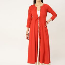 MBE Women Rust Orange Solid Tie-Up Shrug-32