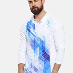 Campus Sutra Men White & Blue Printed Polo Collar T-shirt-image-37