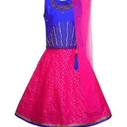 Wish Karo Girls Blue & Pink Embellished Ready to Wear Lehenga & Blouse with Dupatta-picture-54