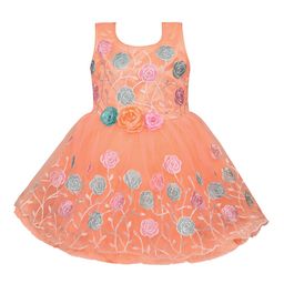 Wish Karo Girls Peach-Coloured Printed Fit and Flare Dress-image-21