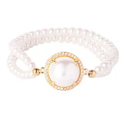 Moon Dust Women White Brass Cubic Zirconia Gold-Plated Elasticated Bracelet-image-8