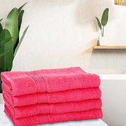 BIANCA Set Of 4 Pink Solid 380 GSM Cotton Bath Towels-5